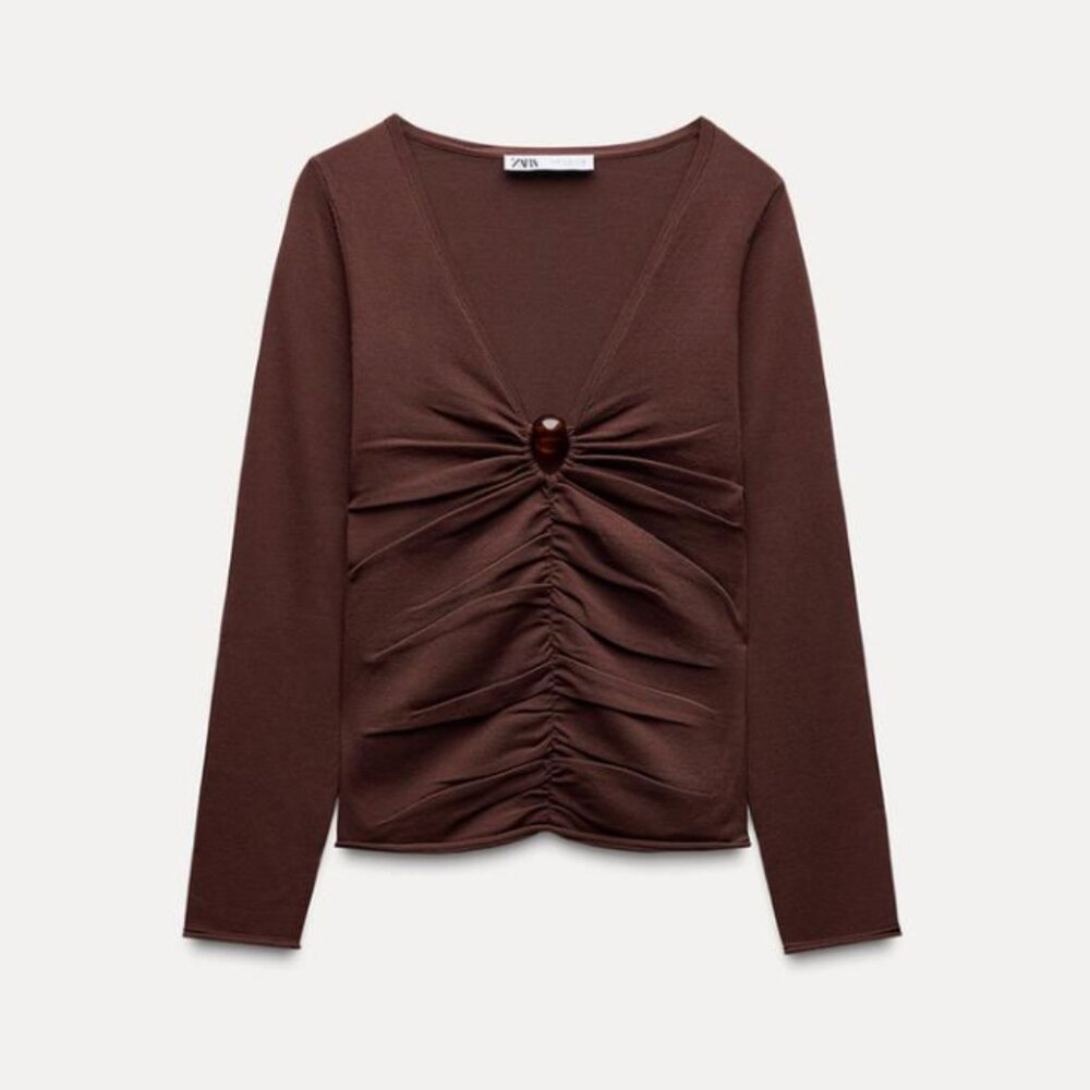 Zara Chocolate Brown Long Sleeve Top | Size: S